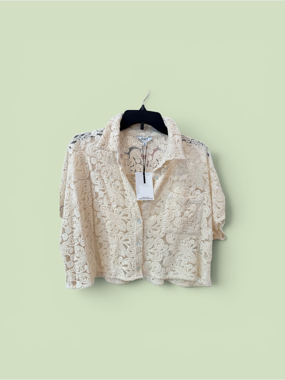 ORFT Lace Button-Front Short Sleeve Blouse in Cream